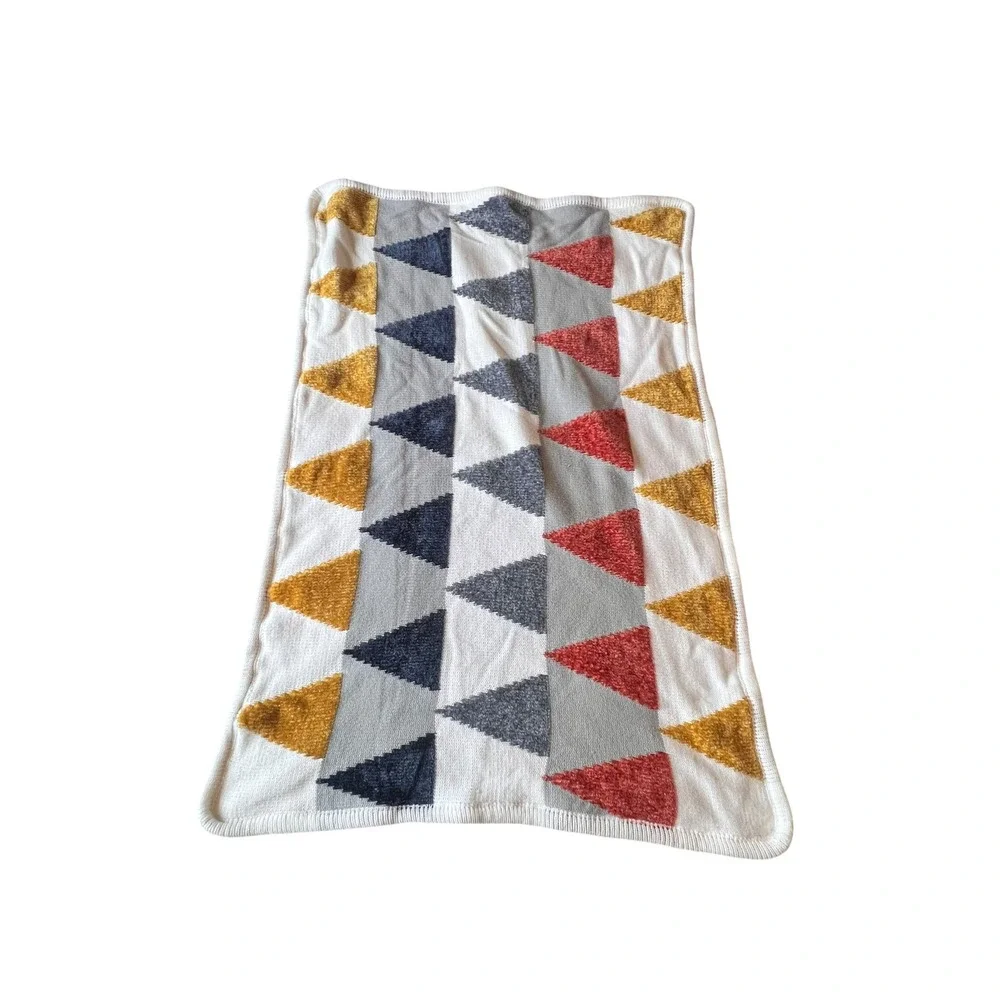 Pottery Barn Kids Triangle Knit Stroller Blanket Mustard Orange Navy 30x40